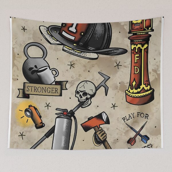 Item preview, Firefighter Collage – Helmet, Tools & Fun Phrases designed and sold by darkskinbender.