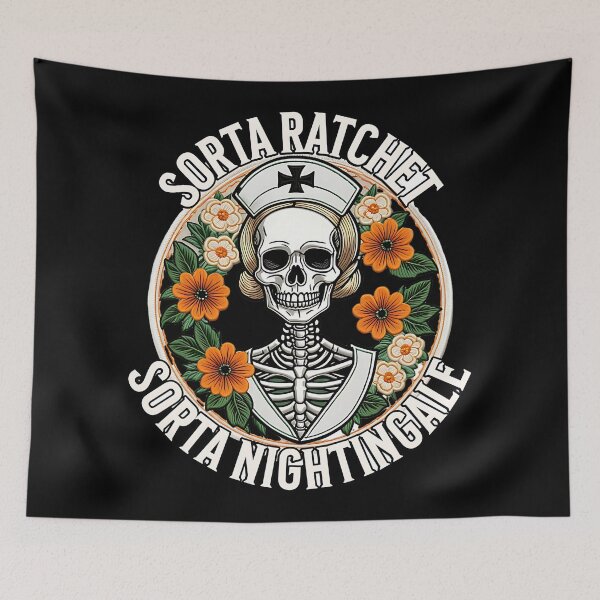 Item preview, Sorta Ratchet Sorta Nightingale Funny Skeleton Nurse Floral Design designed and sold by ArtDesignTp.