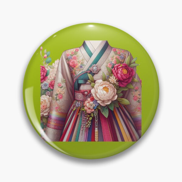 Item preview, Elegant Korean Hanbokwith Rose & Peony Patterns, Colorful Stripes, designed and sold by PaintMeWorld.