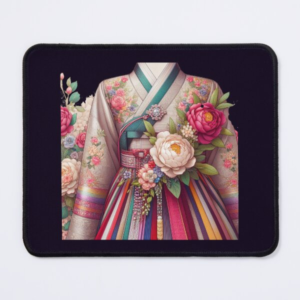 Item preview, Elegant Korean Hanbokwith Rose & Peony Patterns, Colorful Stripes, designed and sold by PaintMeWorld.