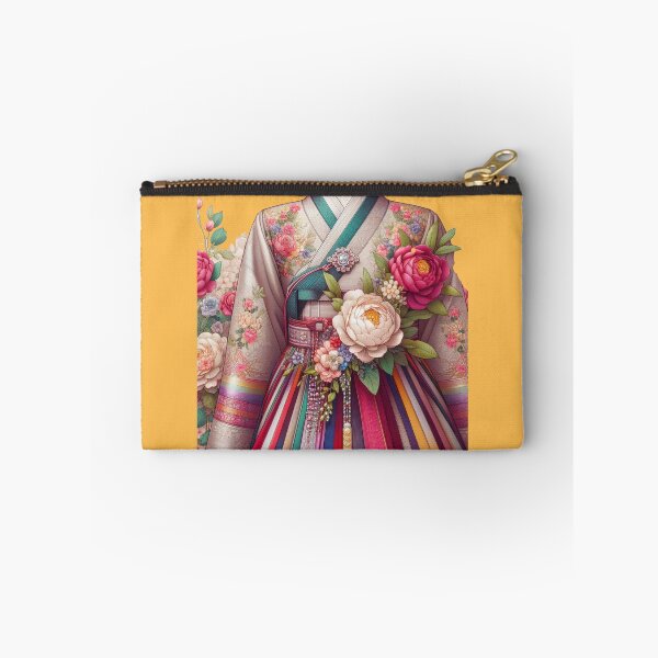 Item preview, Elegant Korean Hanbokwith Rose & Peony Patterns, Colorful Stripes, designed and sold by PaintMeWorld.
