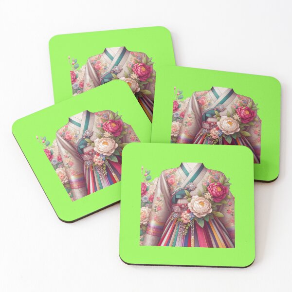 Item preview, Elegant Korean Hanbokwith Rose & Peony Patterns, Colorful Stripes, designed and sold by PaintMeWorld.