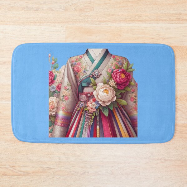 Item preview, Elegant Korean Hanbokwith Rose & Peony Patterns, Colorful Stripes, designed and sold by PaintMeWorld.