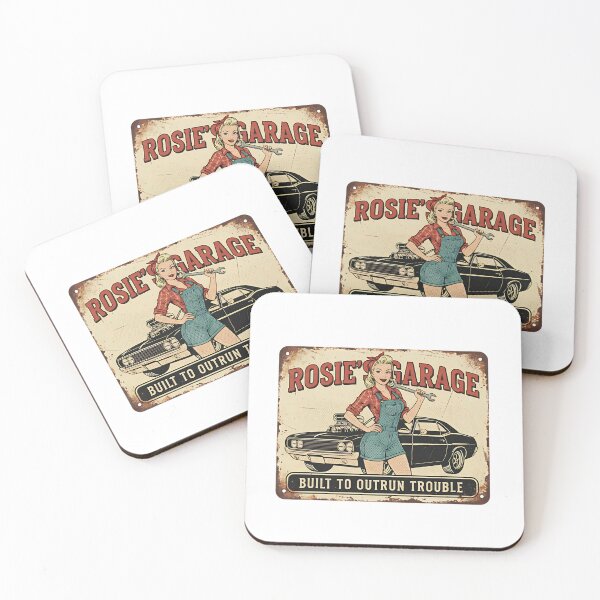 Item preview, Rosie's Garage - Built to Outrun Trouble - Pin-Up Mechanic Sign designed and sold by RedDelaney.