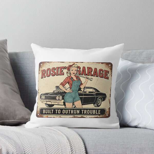 Item preview, Rosie's Garage - Built to Outrun Trouble - Pin-Up Mechanic Sign designed and sold by RedDelaney.