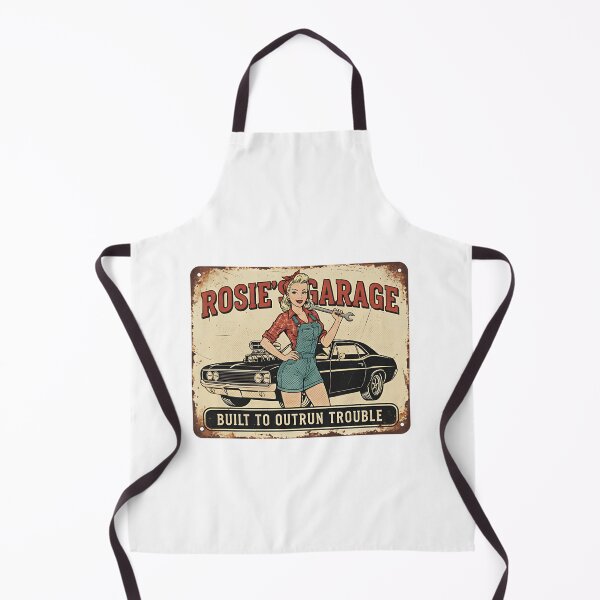 Item preview, Rosie's Garage - Built to Outrun Trouble - Pin-Up Mechanic Sign designed and sold by RedDelaney.