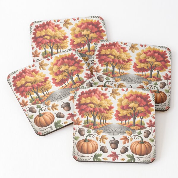 Item preview, Golden Autumn Path with Pumpkins and Acorns designed and sold by SoftStyleStudio ⭐⭐⭐.