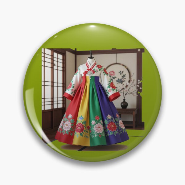 Item preview,  Elegant Korean Hanbokwith Rose & Peony Patterns, Colorful Stripes, designed and sold by PaintMeWorld.