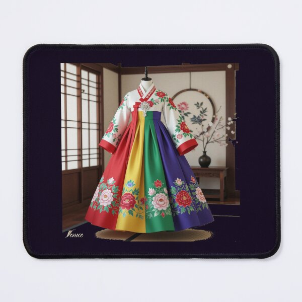 Item preview,  Elegant Korean Hanbokwith Rose & Peony Patterns, Colorful Stripes, designed and sold by PaintMeWorld.