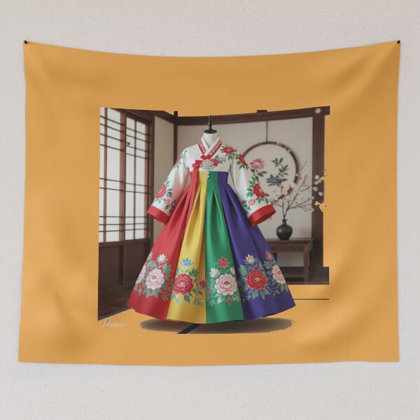 Item preview,  Elegant Korean Hanbokwith Rose & Peony Patterns, Colorful Stripes, designed and sold by PaintMeWorld.