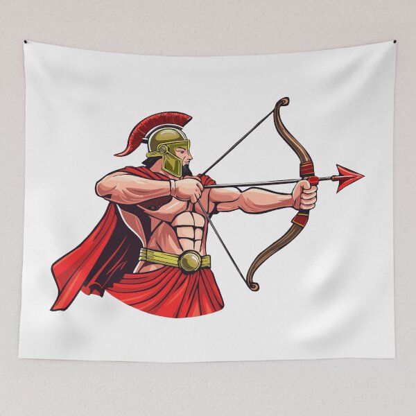 Item preview, Powerful ancient warrior holding bow and arrow ready for battle, Spartan or Trojan warrior with helmet, Ancient Greek archer muscular Warrior, designed and sold by Danler.