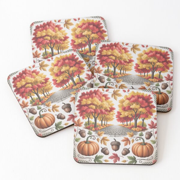 Item preview, Golden Autumn Path with Pumpkins and Acorns designed and sold by SoftStyleStudio ⭐⭐⭐.