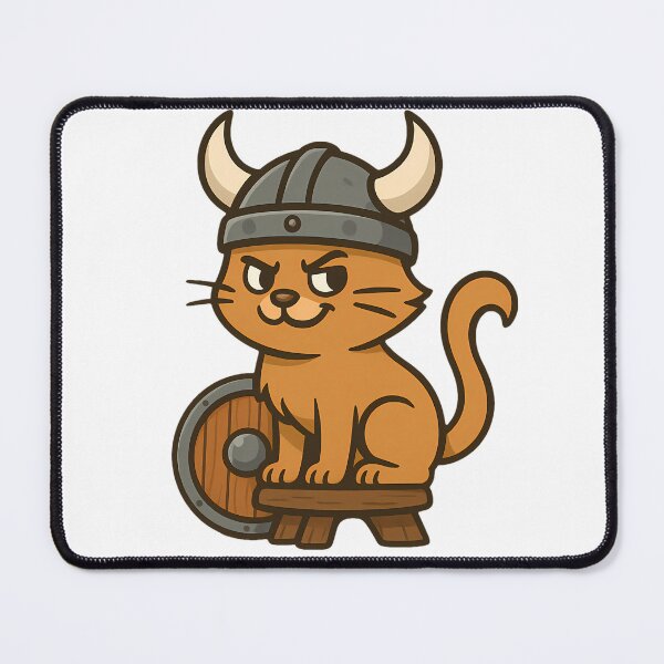 Item preview, Cartoon Viking Cat | Mischievous Norse Warrior Sitting on Shield designed and sold by NorseDrip.