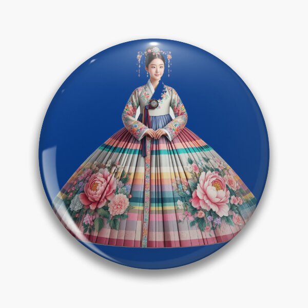 Item preview,  Elegant Korean Hanbokwith Rose & Peony Patterns, Colorful Stripes, designed and sold by PaintMeWorld.