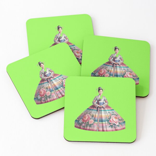 Item preview,  Elegant Korean Hanbokwith Rose & Peony Patterns, Colorful Stripes, designed and sold by PaintMeWorld.
