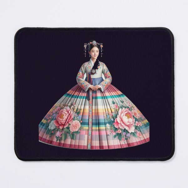 Item preview,  Elegant Korean Hanbokwith Rose & Peony Patterns, Colorful Stripes, designed and sold by PaintMeWorld.