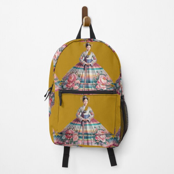 Item preview, Elegant Korean Hanbokwith Rose & Peony Patterns, Colorful Stripes, designed and sold by PaintMeWorld.