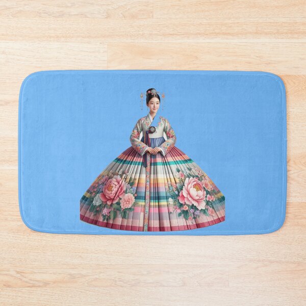 Item preview,  Elegant Korean Hanbokwith Rose & Peony Patterns, Colorful Stripes, designed and sold by PaintMeWorld.