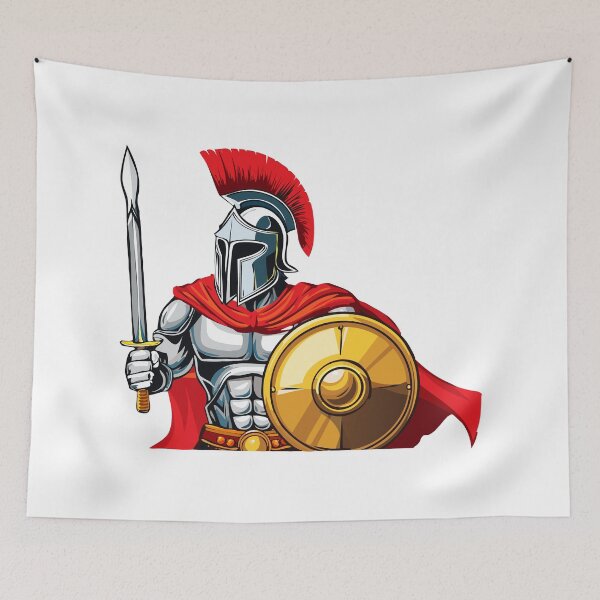 Item preview, Powerful ancient warrior holding sword and shield ready for battle, Spartan or Trojan warrior with helmet and sword, Ancient Greek Hoplite muscular Warrior, designed and sold by Danler.
