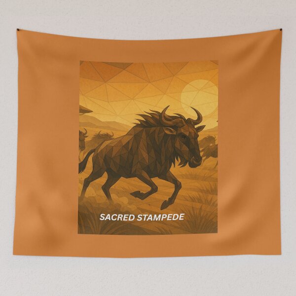 Item preview, Sacred Stampede – Geometric Wildebeest Migration designed and sold by GeoWild Designs.