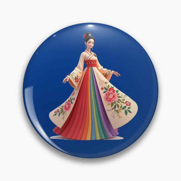 Item preview,  Elegant Korean Hanbokwith Rose & Peony Patterns, Colorful Stripes, designed and sold by PaintMeWorld.