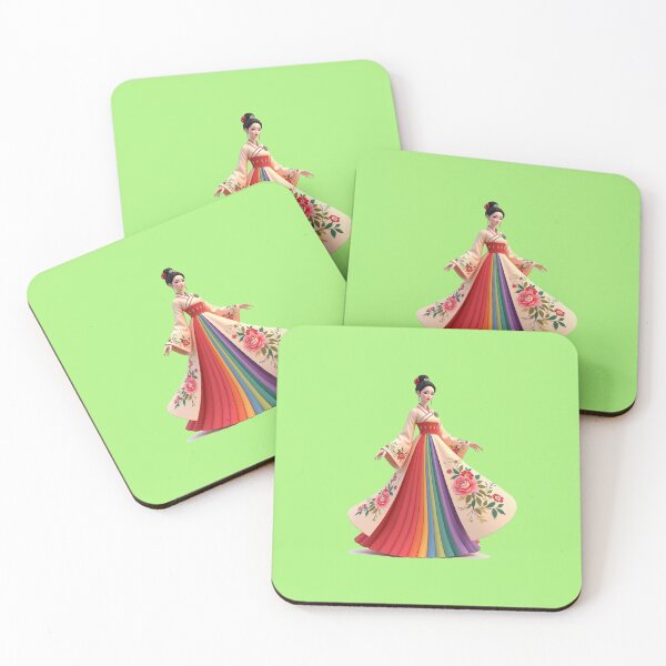 Item preview,  Elegant Korean Hanbokwith Rose & Peony Patterns, Colorful Stripes, designed and sold by PaintMeWorld.