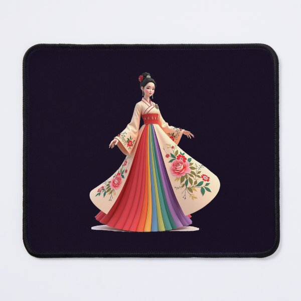 Item preview,  Elegant Korean Hanbokwith Rose & Peony Patterns, Colorful Stripes, designed and sold by PaintMeWorld.