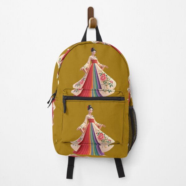Item preview, Elegant Korean Hanbokwith Rose & Peony Patterns, Colorful Stripes, designed and sold by PaintMeWorld.