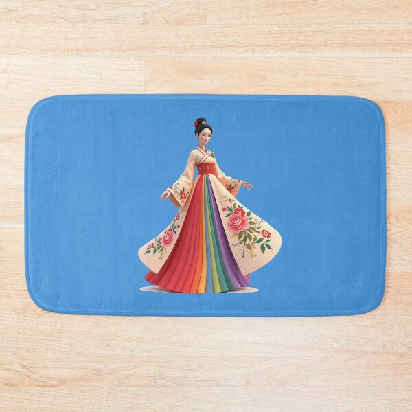 Item preview,  Elegant Korean Hanbokwith Rose & Peony Patterns, Colorful Stripes, designed and sold by PaintMeWorld.