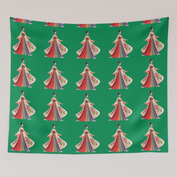 Item preview,  Elegant Korean Hanbokwith Rose & Peony Patterns, Colorful Stripes, designed and sold by PaintMeWorld.