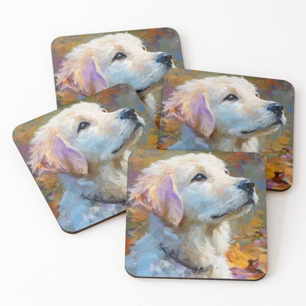 Item preview, Impasto Golden Retriever Puppy Painting – Golden & Lavender Brushstroke Wall Art & Gifts designed and sold by Gino By Design.