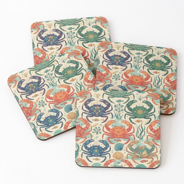 Item preview, Whimsical Crab & Seashell Seamless Pattern designed and sold by HolmeProud.
