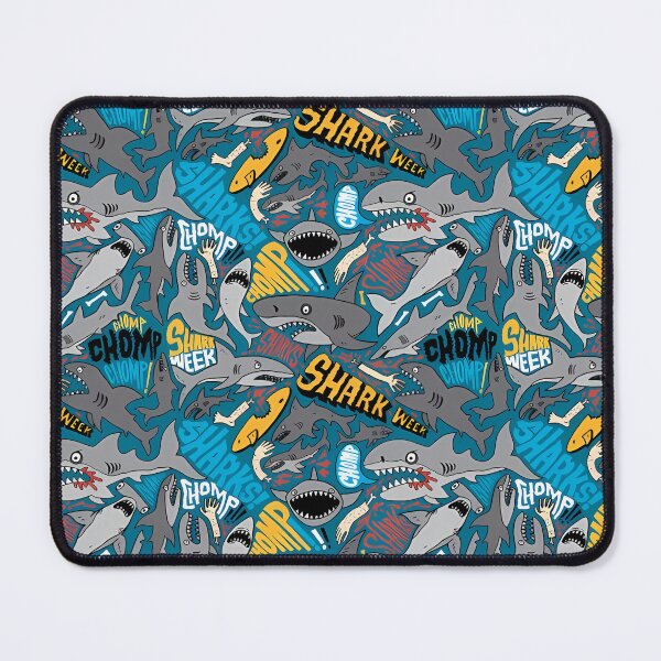 Item preview, Cartoon Shark Pattern with "Chomp" & "Shark Week" designed and sold by darkskinbender.