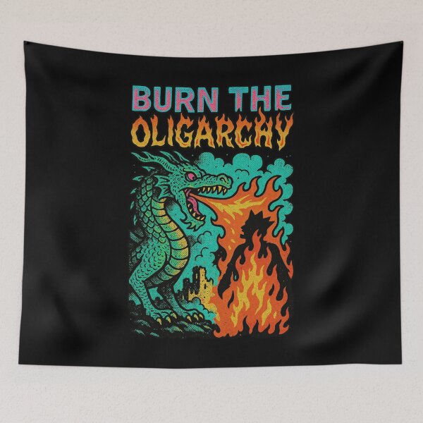 Item preview, Burn the Oligarchy – Dragon Fire Protest Poster in Vintage Punk Style designed and sold by Victor Shadehorn.