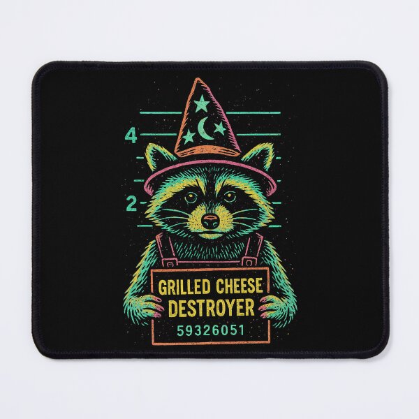 Item preview, Grilled Cheese Destroyer Raccoon Mugshot – Neon Wizard Hat Retro Humor designed and sold by Victor Shadehorn.