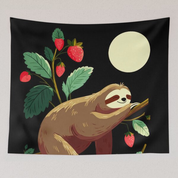 Item preview, Strawberries boho sloth and moon designed and sold by scicilysimonee.