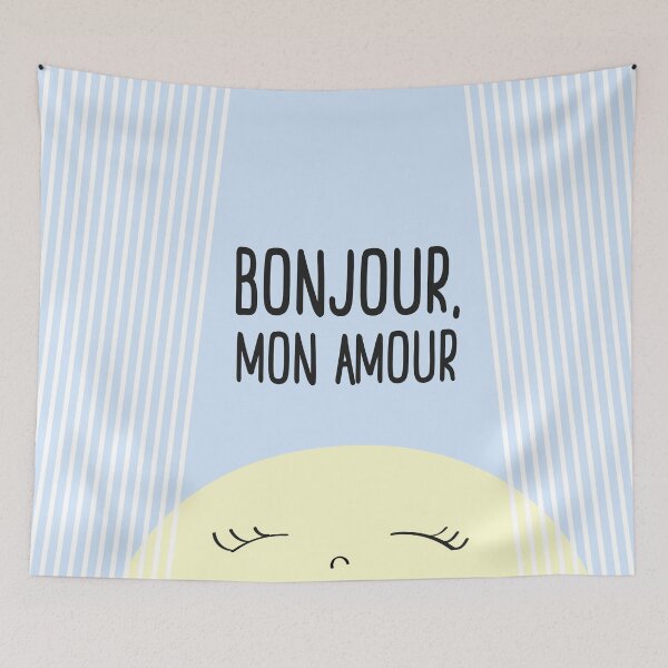 Item preview, Bonjour Mon Amour Blue #babyboy #nursery #childrensroom #baby #babyshower #illustration #gift #home #decor #sun #pastel #design designed and sold by Kirovair.