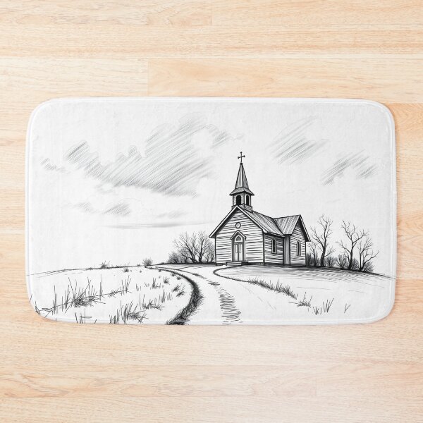 Item preview, Black and White Hilltop Church Sketch designed and sold by ShadeScapeArt.