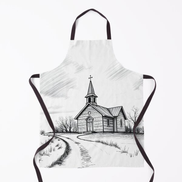 Item preview, Black and White Hilltop Church Sketch designed and sold by ShadeScapeArt.