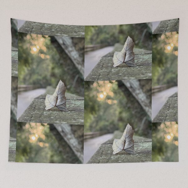 Item preview, Steady Leaf on a Moss-Covered Bridge Railing designed and sold by HydrangeaDelMar.