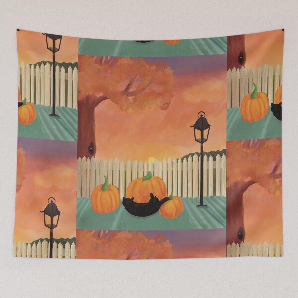 Item preview, Autumn Scene Pumpkins and Black Cats designed and sold by HydrangeaDelMar.