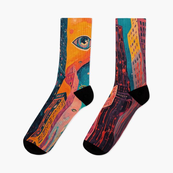 Item preview, Psychedelic Surreal Cityscape – Cosmic Skyscrapers and Floating Eyes designed and sold by CosmicShapes.