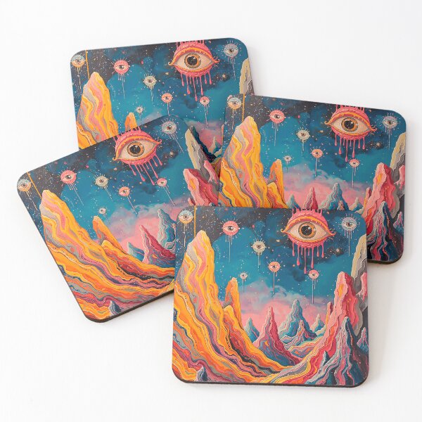 Item preview, Psychedelic Surreal Landscape – Cosmic Mountains and Floating Eyes designed and sold by CosmicShapes.
