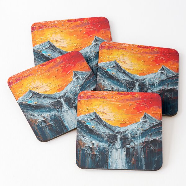 Item preview, Abstract Expressionist Mountain Landscape – Fiery Sky and Waterfall designed and sold by CosmicShapes.