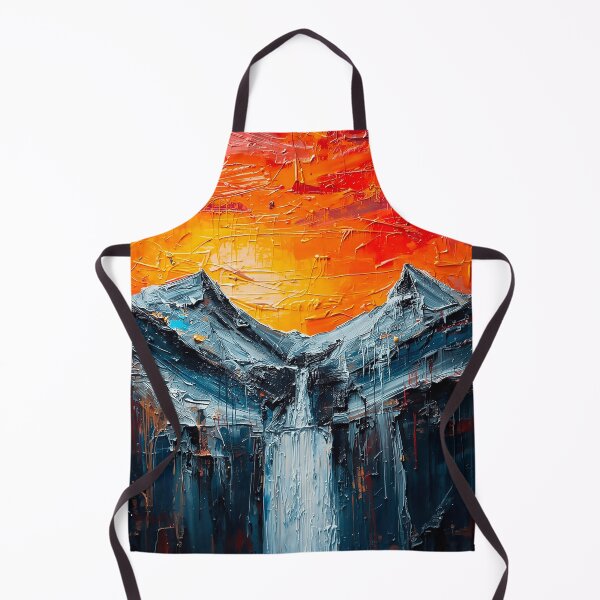Item preview, Abstract Expressionist Mountain Landscape – Fiery Sky and Waterfall designed and sold by CosmicShapes.