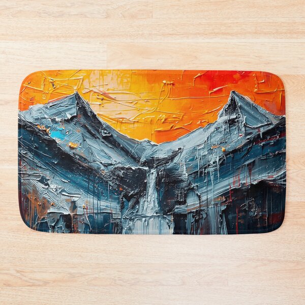 Item preview, Abstract Expressionist Mountain Landscape – Fiery Sky and Waterfall designed and sold by CosmicShapes.