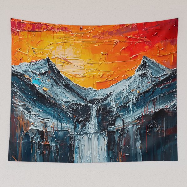 Item preview, Abstract Expressionist Mountain Landscape – Fiery Sky and Waterfall designed and sold by CosmicShapes.