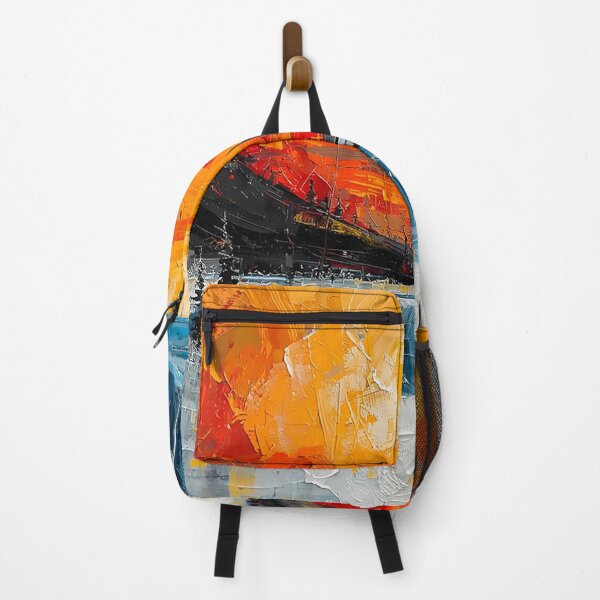 Item preview, Abstract Expressionist Landscape – Fiery Sunset and Frozen Waterfall designed and sold by CosmicShapes.