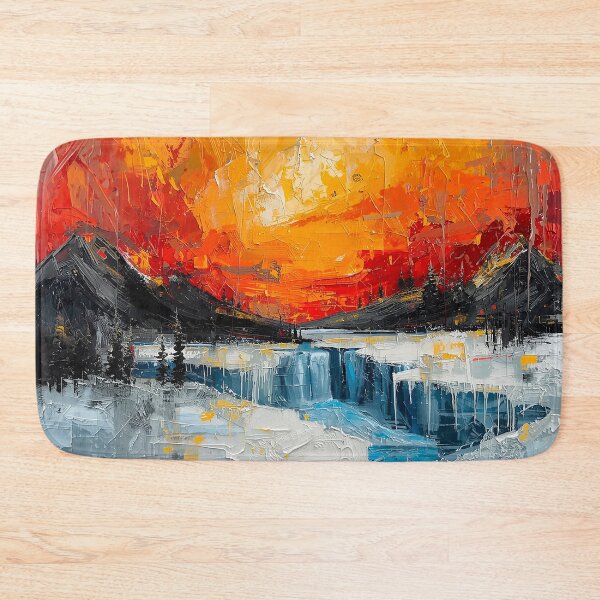 Item preview, Abstract Expressionist Landscape – Fiery Sunset and Frozen Waterfall designed and sold by CosmicShapes.