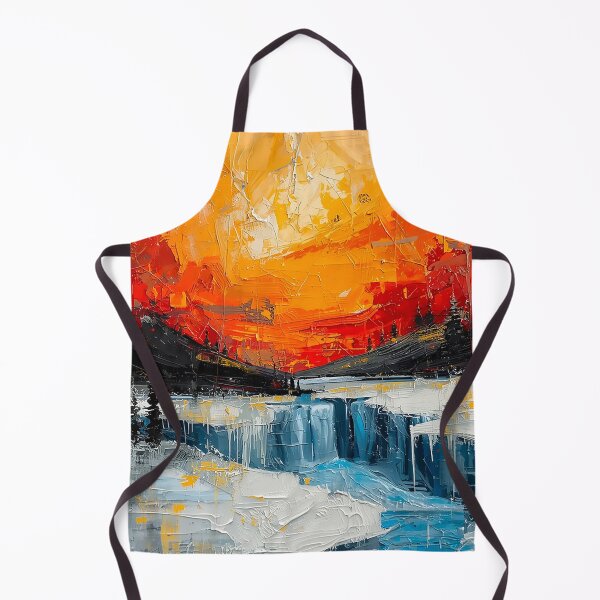 Item preview, Abstract Expressionist Landscape – Fiery Sunset and Frozen Waterfall designed and sold by CosmicShapes.